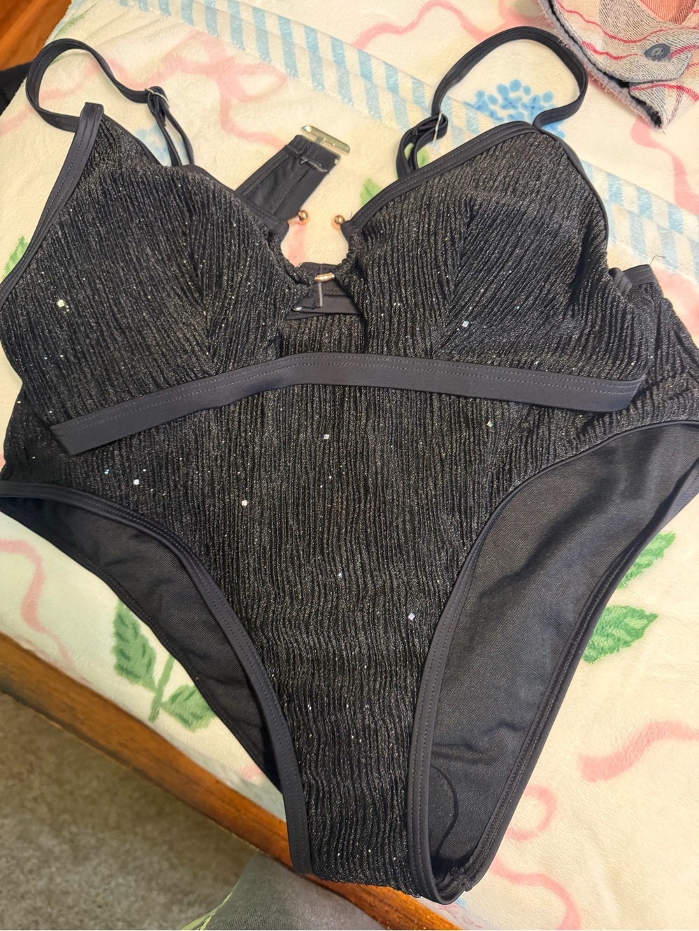 Black Glitter One-Piece Swimsuit